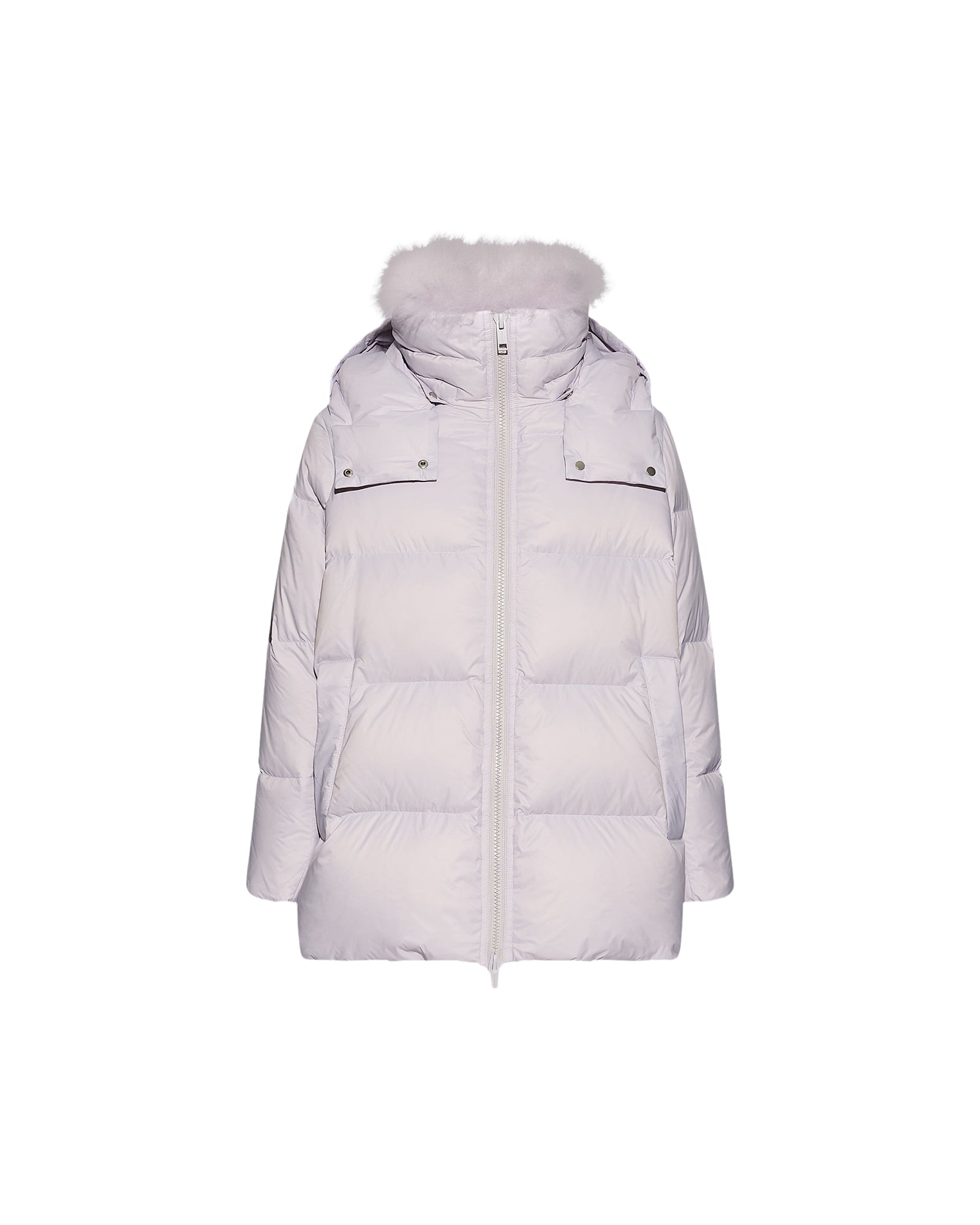 Yves Salomon Iconic “A” line down jacket with lambswool collar