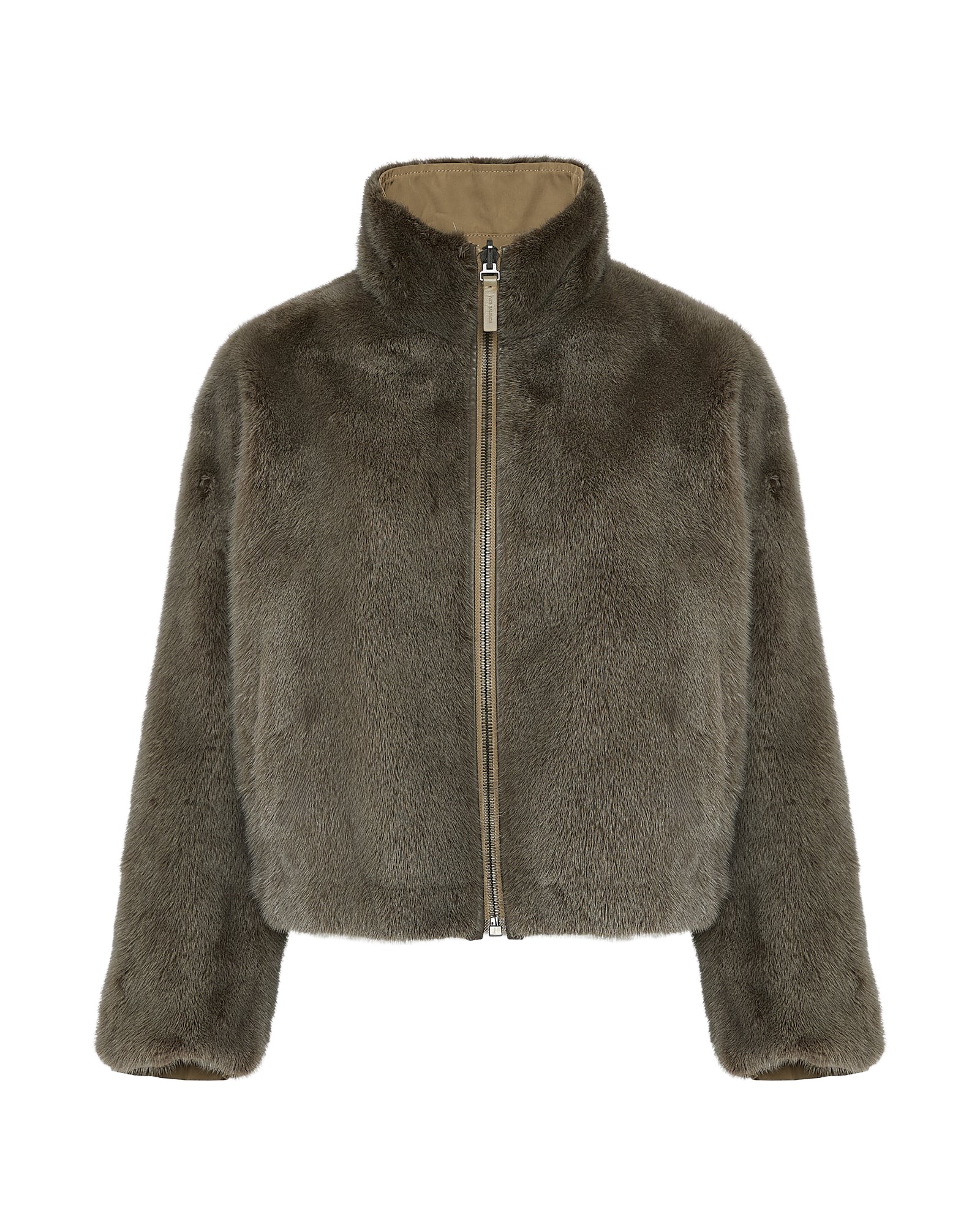 Yves Salomon Jacket in mink reversible technical fabric with stand collar