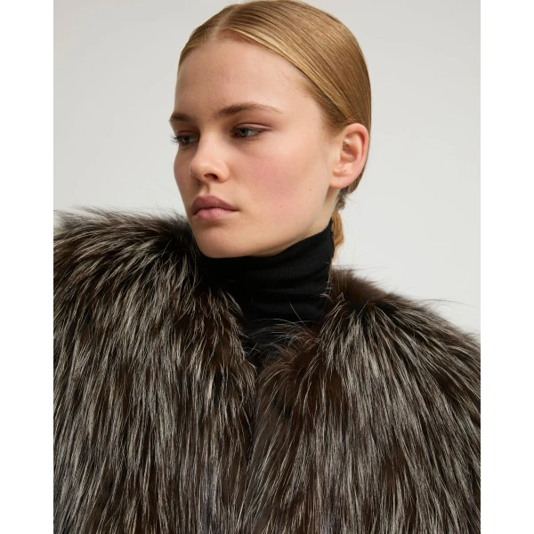 Woman wearing Yves Salomon shearling fur coat – luxury outerwear at Luxury Shoes 