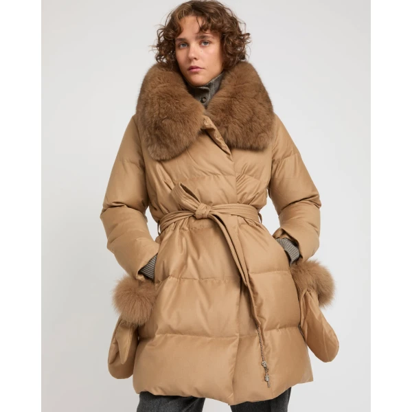 Woman wearing Yves Salomon shearling fur coat – luxury outerwear at Luxury Shoes 