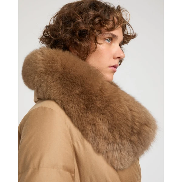 Woman wearing Yves Salomon shearling fur coat – luxury outerwear at Luxury Shoes 