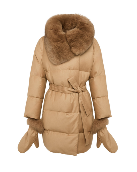Woman wearing Yves Salomon shearling fur coat – luxury outerwear at Luxury Shoes 