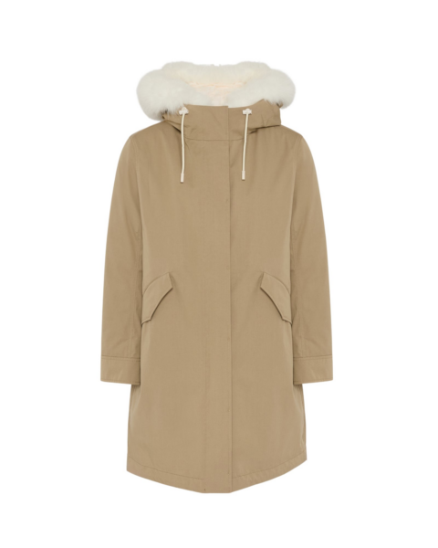 Woman wearing Yves Salomon shearling fur coat – luxury outerwear at Luxury Shoes 