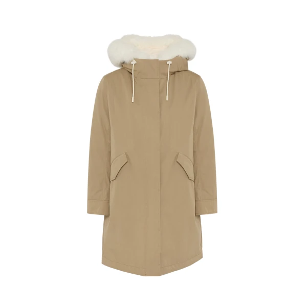 Woman wearing Yves Salomon shearling fur coat – luxury outerwear at Luxury Shoes 