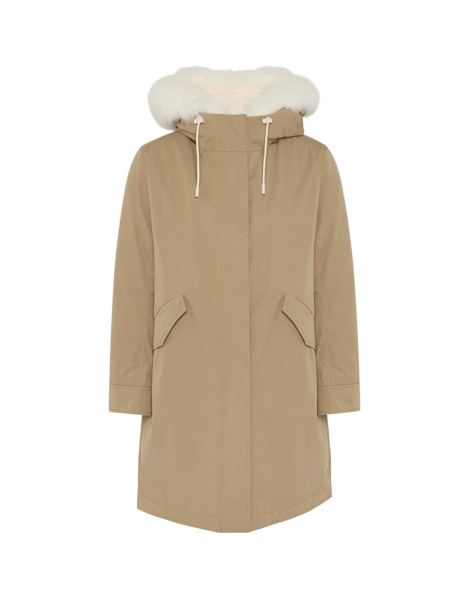 Yves Salomon Long Iconic parka in waterproof cotton blend with fox and rabbit fur Jacket