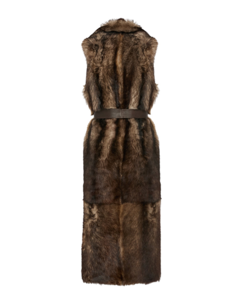 Woman wearing Yves Salomon shearling fur coat – luxury outerwear at Luxury Shoes 