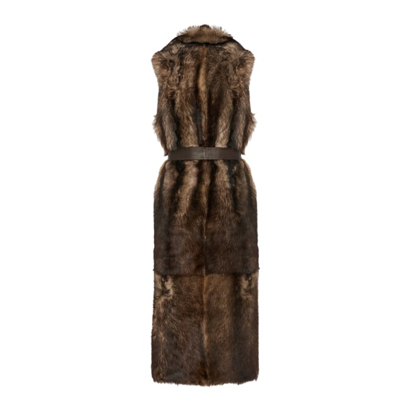 Woman wearing Yves Salomon shearling fur coat – luxury outerwear at Luxury Shoes 