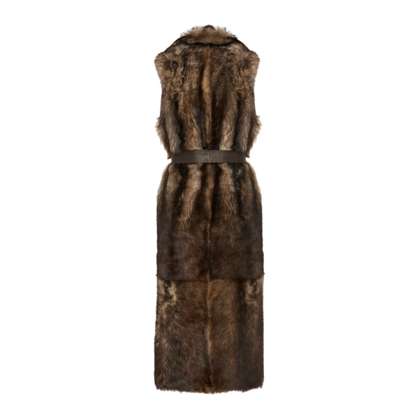 Woman wearing Yves Salomon shearling fur coat – luxury outerwear at Luxury Shoes 