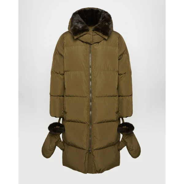 Woman wearing Yves Salomon shearling fur coat – luxury outerwear at Luxury Shoes 