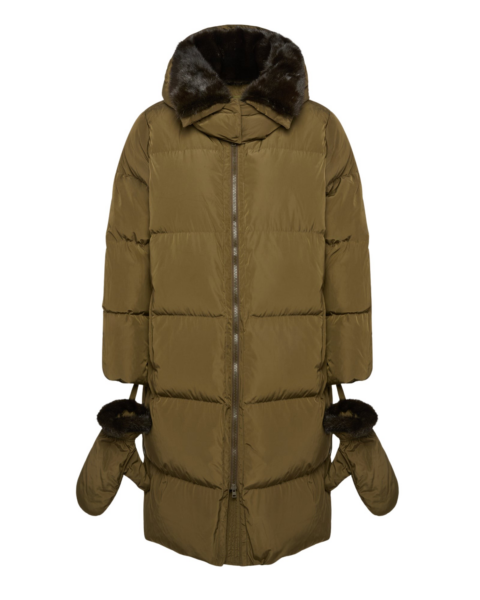 Woman wearing Yves Salomon shearling fur coat – luxury outerwear at Luxury Shoes 