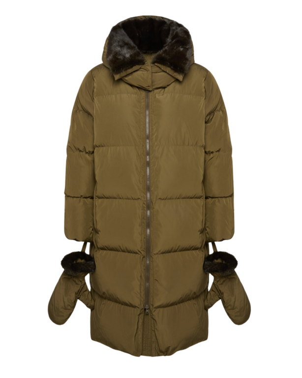 Woman wearing Yves Salomon shearling fur coat – luxury outerwear at Luxury Shoes 