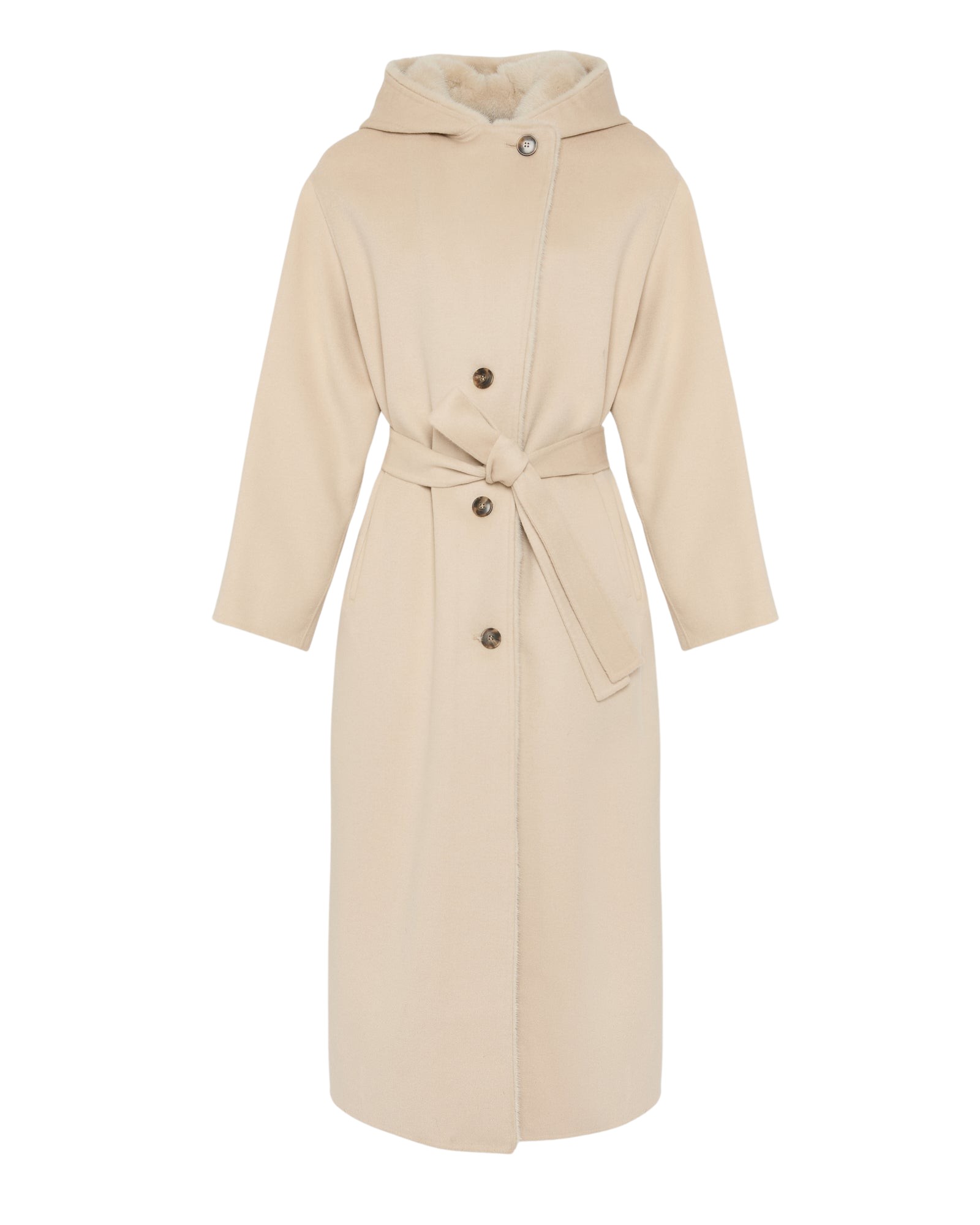 Yves Salomon Long double face cashmere wool coat with Mink fur