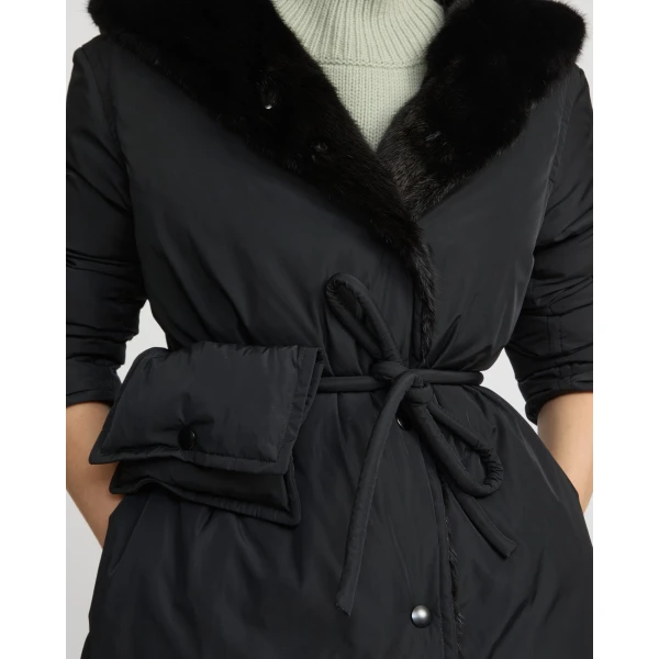 Woman wearing Yves Salomon shearling fur coat – luxury outerwear at Luxury Shoes 