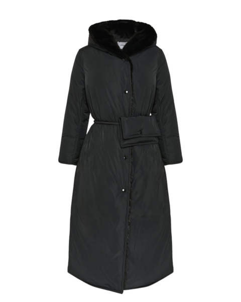 Woman wearing Yves Salomon shearling fur coat – luxury outerwear at Luxury Shoes 