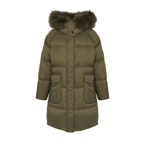 Woman wearing Yves Salomon shearling fur coat – luxury outerwear at Luxury Shoes 