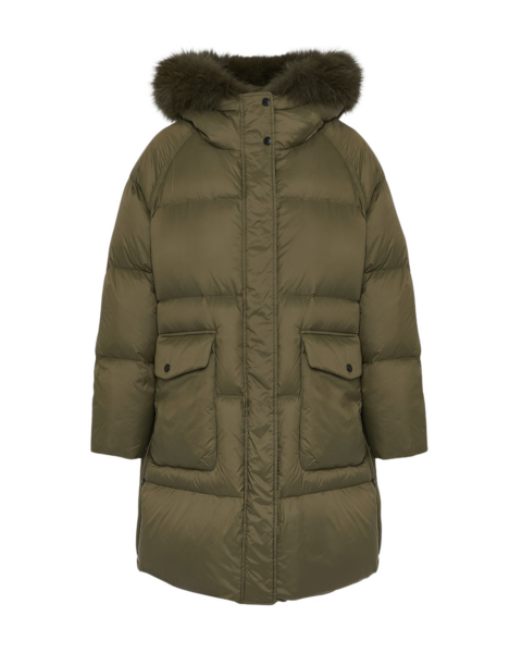 Woman wearing Yves Salomon shearling fur coat – luxury outerwear at Luxury Shoes 