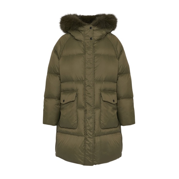 Woman wearing Yves Salomon shearling fur coat – luxury outerwear at Luxury Shoes 
