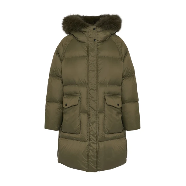 Woman wearing Yves Salomon shearling fur coat – luxury outerwear at Luxury Shoes 