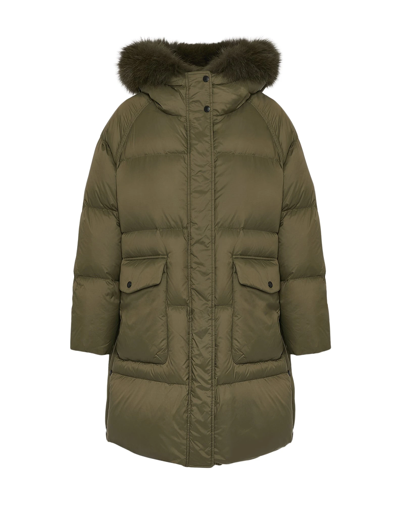 Yves-Salomon-Long-down-jacket-with-raglan-sleeves-and-fox-fur-trim-511808_nobg Woman wearing Yves Salomon shearling fur coat – luxury outerwear at Luxury Shoes