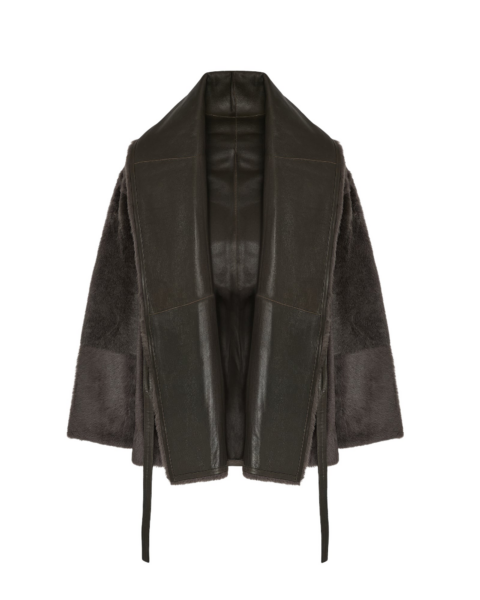 Woman wearing Yves Salomon shearling fur coat – luxury outerwear at Luxury Shoes 