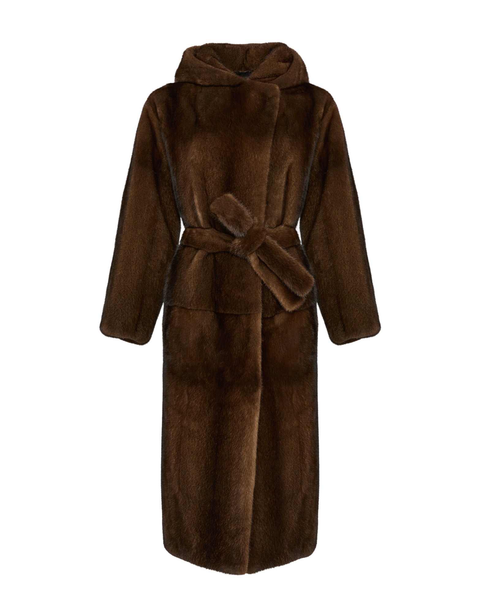 Yves Salomon Long hooded coat in long-haired mink fur