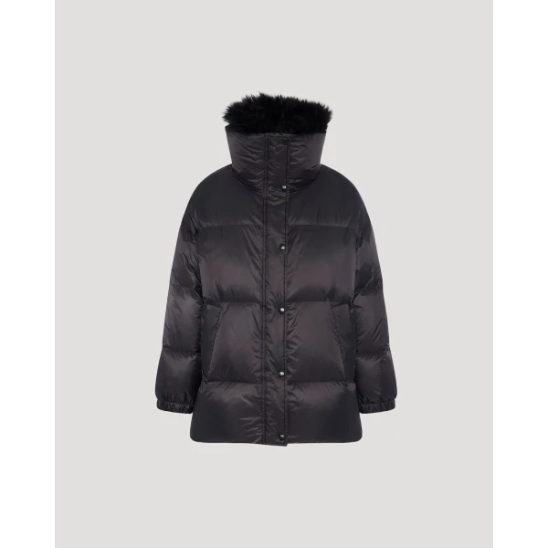 Woman wearing Yves Salomon shearling fur coat – luxury outerwear at Luxury Shoes 