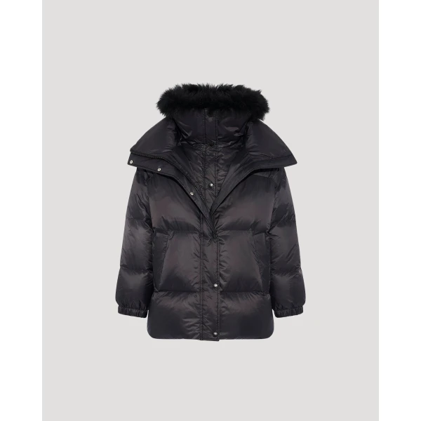 Woman wearing Yves Salomon shearling fur coat – luxury outerwear at Luxury Shoes 