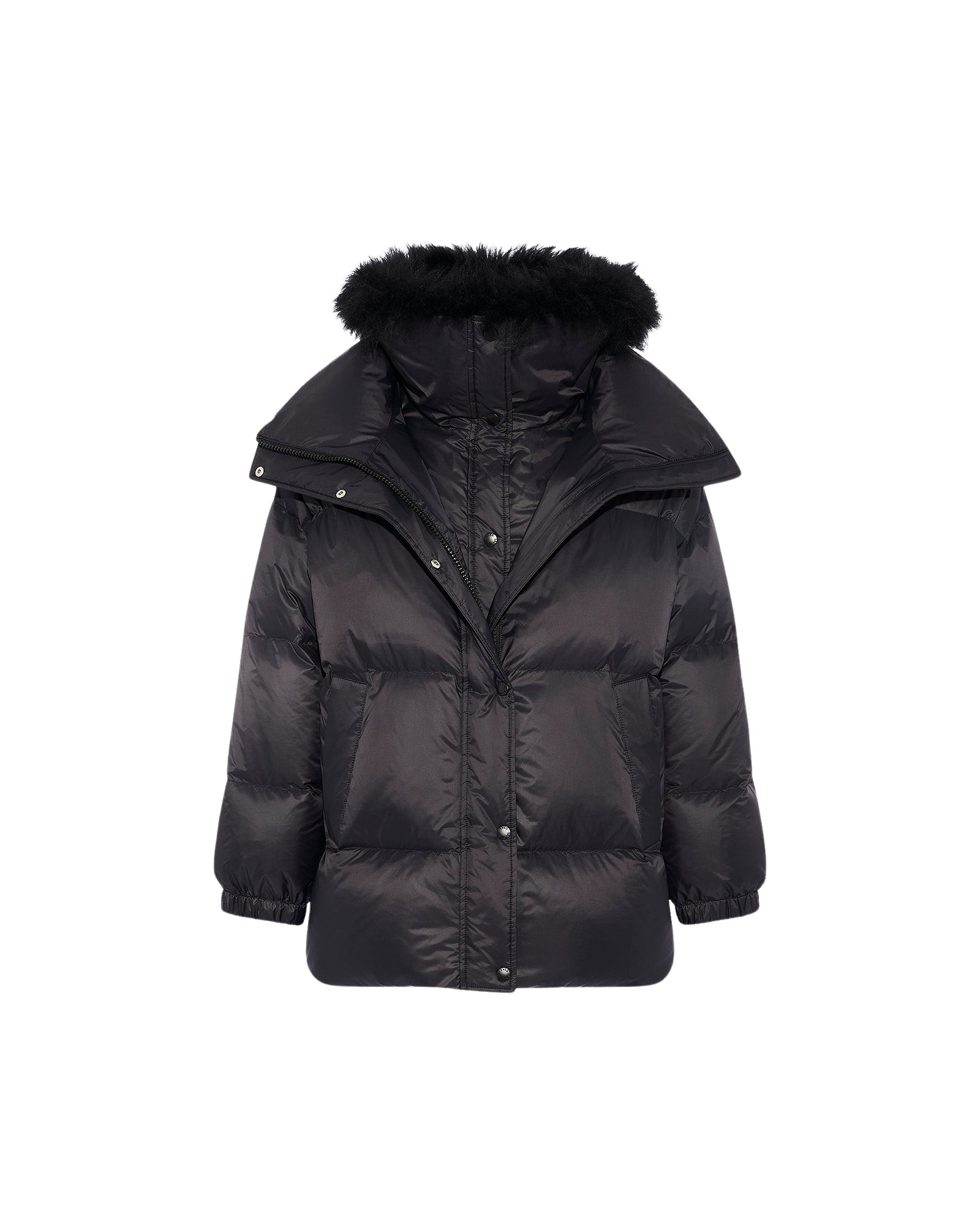 Yves Salomon Mid-length down jacket with fluffy lambswool trim