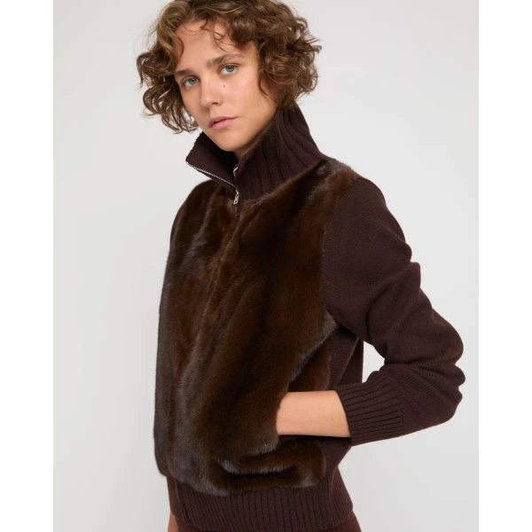 Woman wearing Yves Salomon shearling fur coat – luxury outerwear at Luxury Shoes 