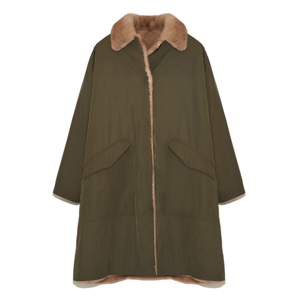 Yves Salomon Mink fur and reversible technical fabric shirt collar parka
