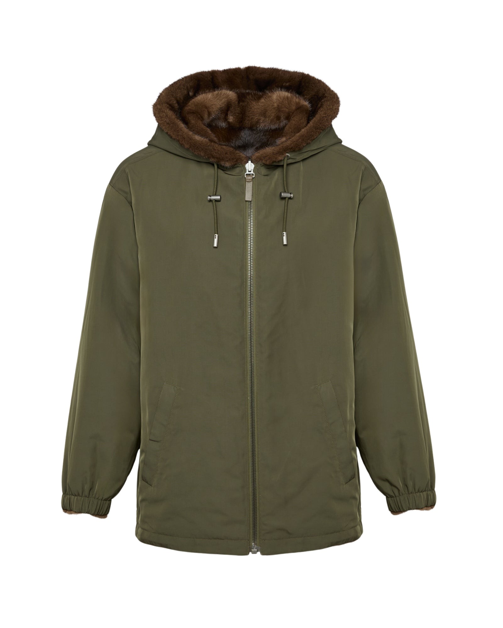 Yves Salomon Mink reversible technical fabric hoodie Jacket