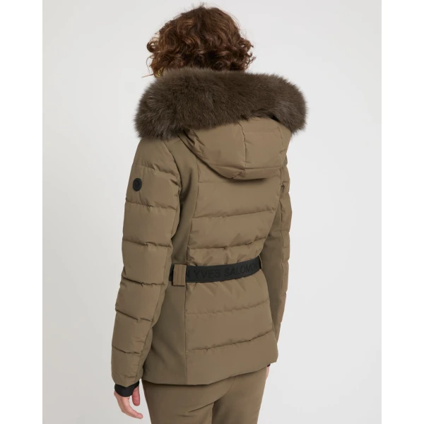 Woman wearing Yves Salomon shearling fur coat – luxury outerwear at Luxury Shoes 
