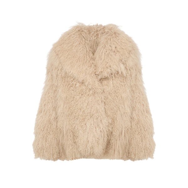 Woman wearing Yves Salomon shearling fur coat – luxury outerwear at Luxury Shoes 