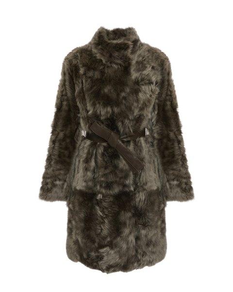 Woman wearing Yves Salomon shearling fur coat – luxury outerwear at Luxury Shoes 