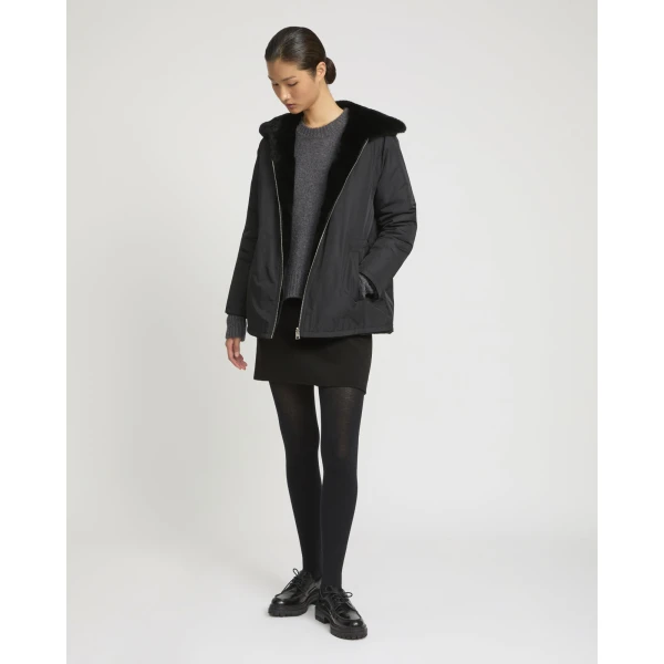Woman wearing Yves Salomon shearling fur coat – luxury outerwear at Luxury Shoes 