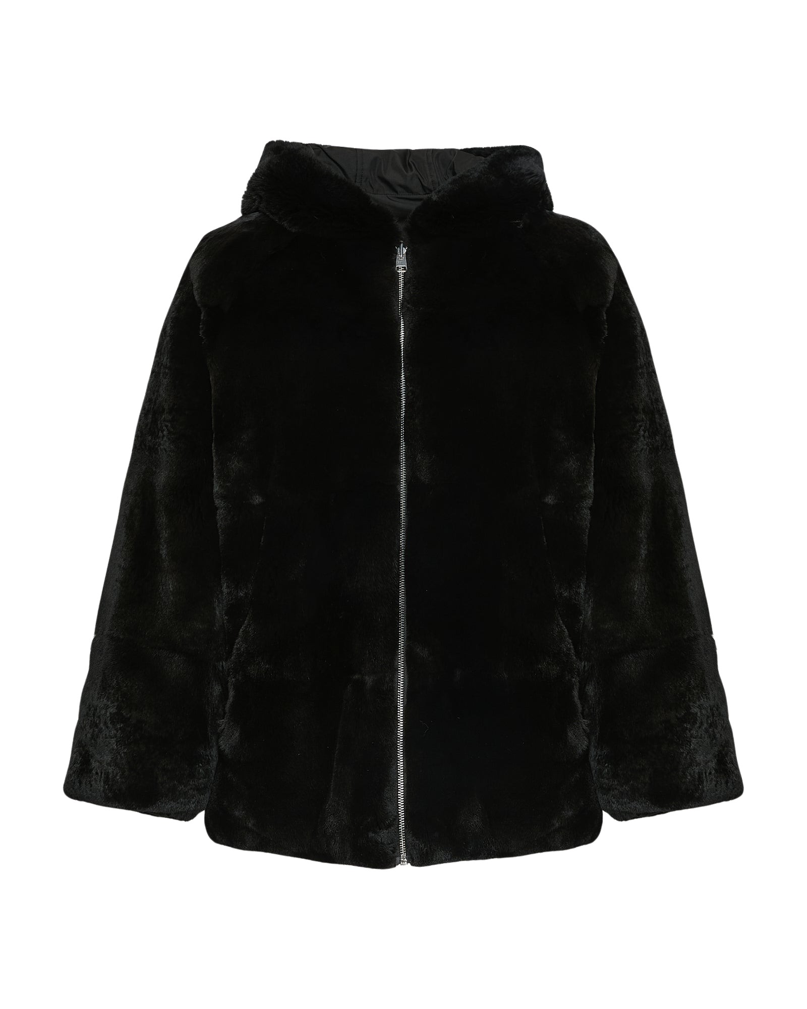 Yves Salomon Reversible hooded jacket in rabbit rex fur and technical fabric