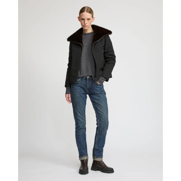 Woman wearing Yves Salomon shearling fur coat – luxury outerwear at Luxury Shoes 