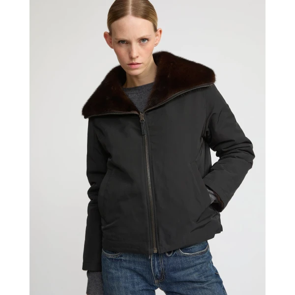 Woman wearing Yves Salomon shearling fur coat – luxury outerwear at Luxury Shoes 