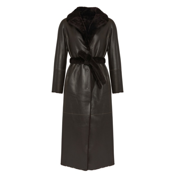 Woman wearing Yves Salomon shearling fur coat – luxury outerwear at Luxury Shoes 