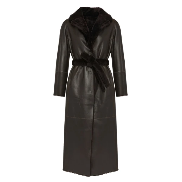 Woman wearing Yves Salomon shearling fur coat – luxury outerwear at Luxury Shoes 
