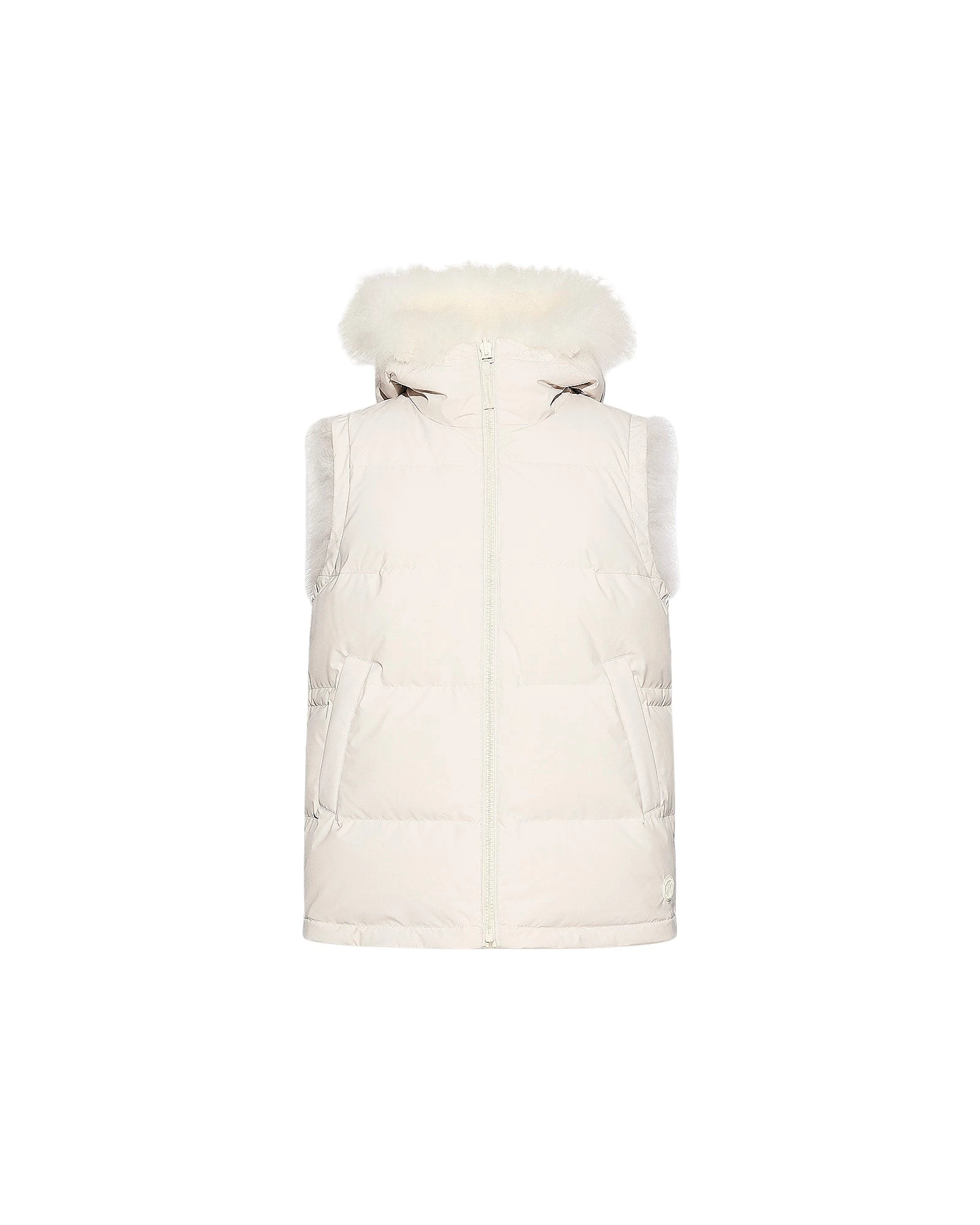 Yves-Salomon-Reversible-long-haired-lambskin-gilet15244_nobg Woman wearing Yves Salomon shearling fur coat – luxury outerwear at Luxury Shoes