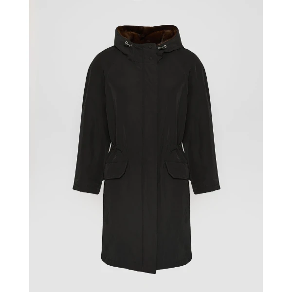 Woman wearing Yves Salomon shearling fur coat – luxury outerwear at Luxury Shoes 