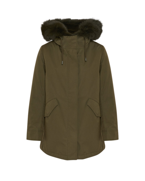 Woman wearing Yves Salomon shearling fur coat – luxury outerwear at Luxury Shoes 