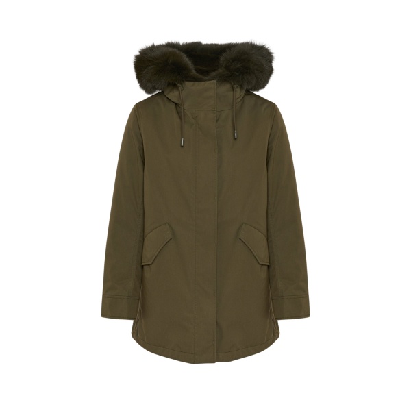 Woman wearing Yves Salomon shearling fur coat – luxury outerwear at Luxury Shoes 