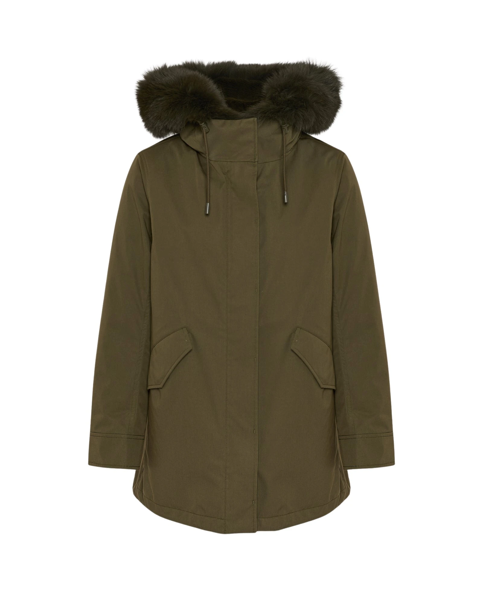 Yves-Salomon-Short-Iconic-parka-in-waterproof-cotton-blend-with-fox-and-rabbit-fur62069_nobg Woman wearing Yves Salomon shearling fur coat – luxury outerwear at Luxury Shoes