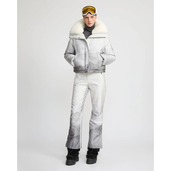 Woman wearing Yves Salomon shearling fur coat – luxury outerwear at Luxury Shoes 