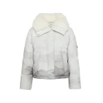 Woman wearing Yves Salomon shearling fur coat – luxury outerwear at Luxury Shoes 
