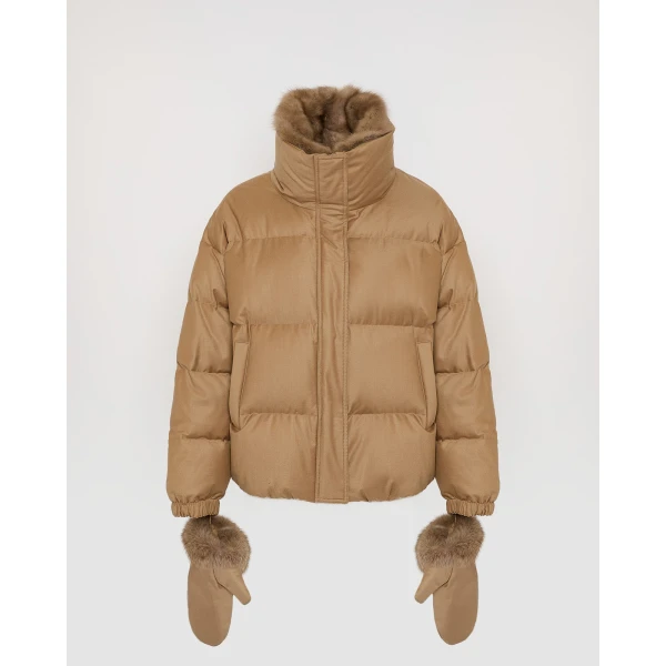 Woman wearing Yves Salomon shearling fur coat – luxury outerwear at Luxury Shoes 