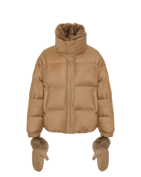 Woman wearing Yves Salomon shearling fur coat – luxury outerwear at Luxury Shoes 