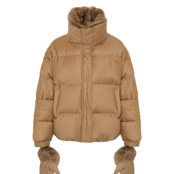 Yves Salomon Short down jacket made with Loro Piana flannel and sable fur